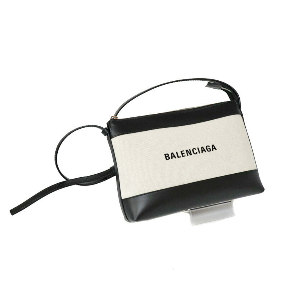 BALENCIAGA Shoulder Bag Black Ivory White Leather Canvas - Picture 1 of 6